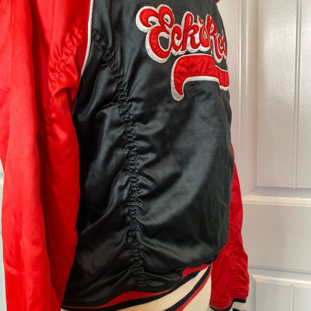 EckoRed Embroidered Satin Knitted Zip Up Bomber Jacket - Picture 7 of 15